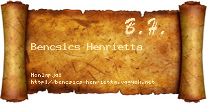 Bencsics Henrietta névjegykártya